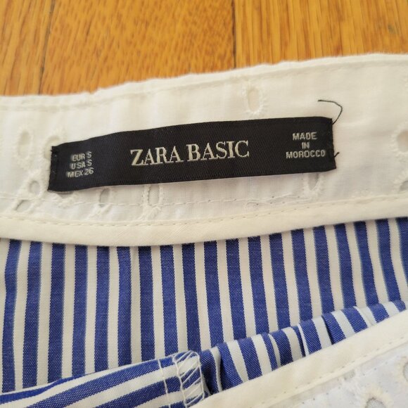 Zara Basic S Blue Striped Skirt Lace Trim GLEN‎ 549 Asymmetrical Hem - Picture 4 of 6
